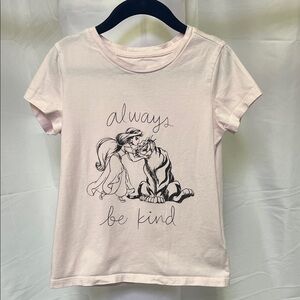 Disney girls Light Pink Tee with princess jasmine “always be kind” small (6-7)
